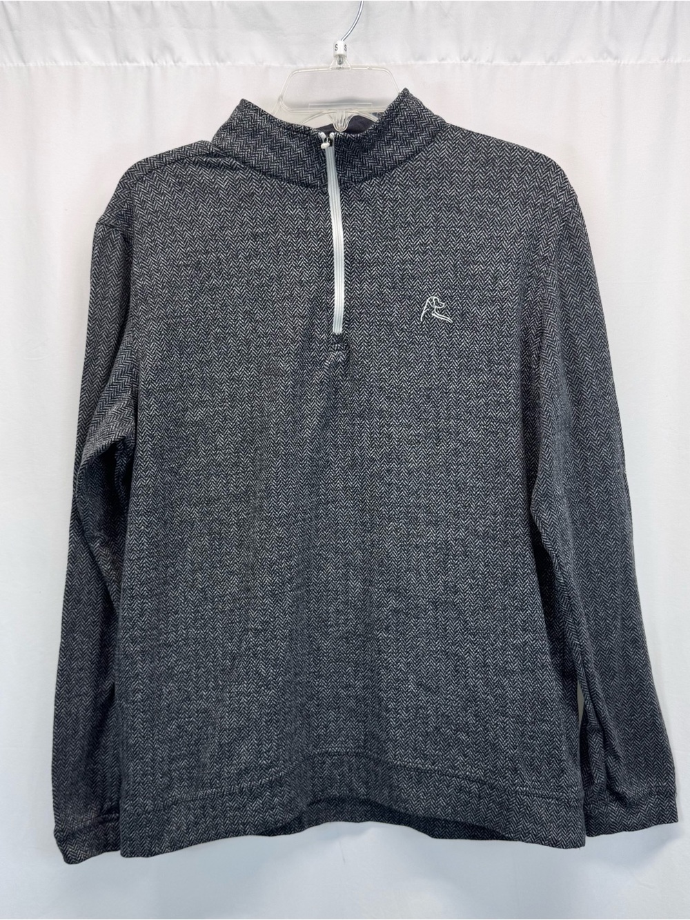 Rhoback Men's Charcoal Herringbone Quarter-Zip Sweater M Golf Smart Casual Prep